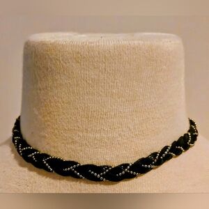 Mexx Vintage Leather & Metal Retro Choker/Bracelet; Black; 15"; Braided; Tassels